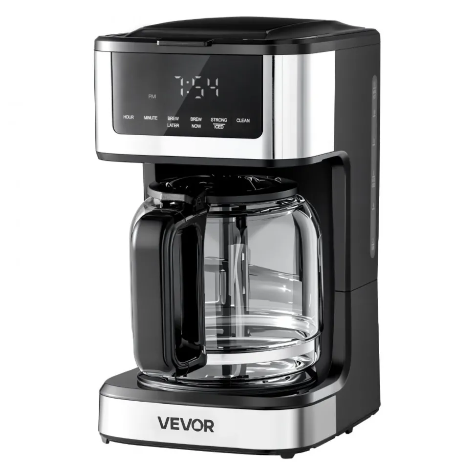 VEVOR Programmable Coffee Maker, 12 Cup Programmable Drip Coffee Makers with Touch Screen, 4-Hour Keep Warm Coffee Makers Drips, 2 Brew Strengths Drip Coffee Machine for Home, 24-Hour Programmable