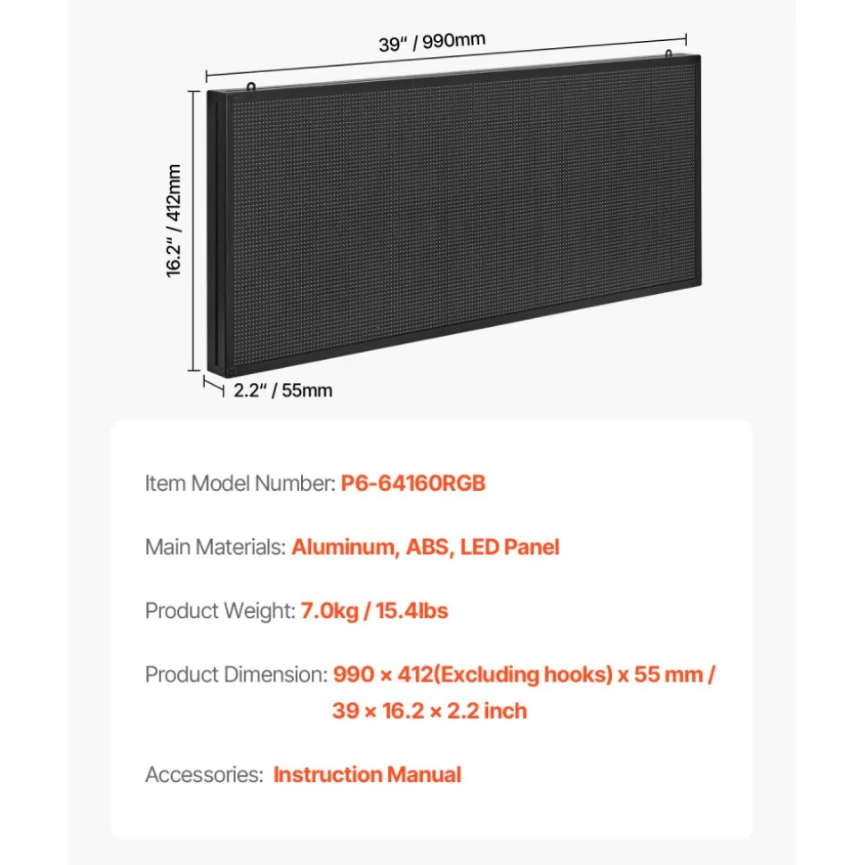 VEVOR Programmable LED Sign, P10 Full Color Flexible Digital Scrolling Panel, DIY Custom Text Pattern GIF Display Board, Bluetooth APP Control Message Shop Sign for Store Business Advertising, 52x8 in