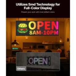 VEVOR Programmable LED Sign, P10 Full Color Flexible Digital Scrolling Panel, DIY Custom Text Pattern GIF Display Board, Bluetooth APP Control Message Shop Sign for Store Business Advertising, 40x14 in
