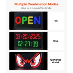 VEVOR Programmable LED Sign, P5 Full Color Flexible Digital Scrolling Panel, DIY Custom Text Pattern GIF Display, Bluetooth APP Control Message Board for Store Business Advertising, Indoor 27x14 in