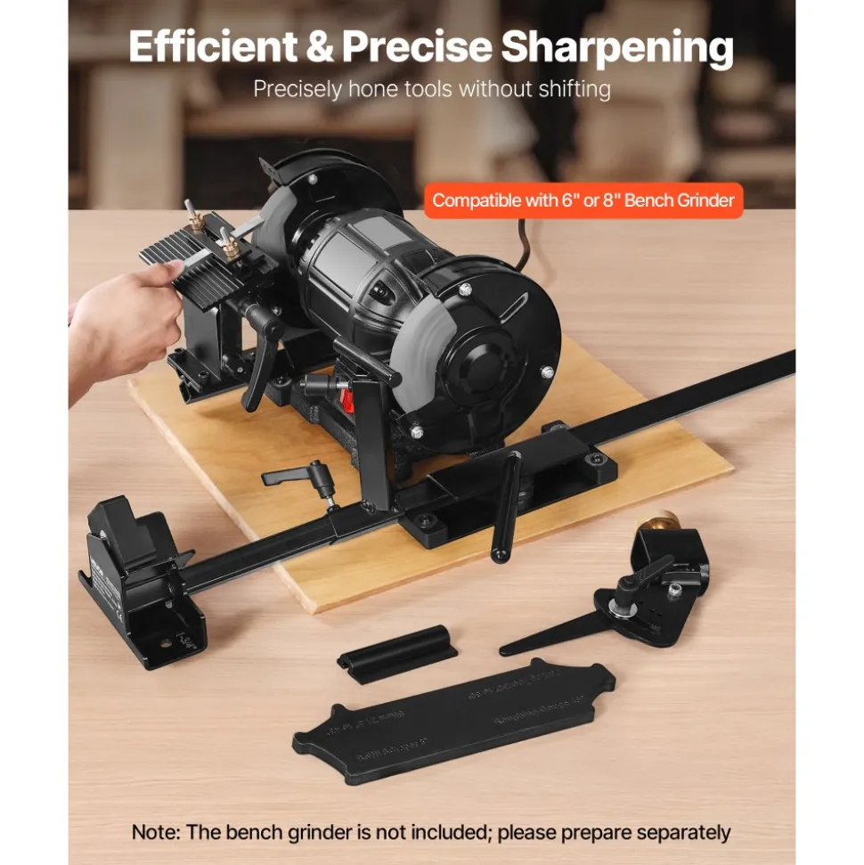 VEVOR Pro Grind Sharpening System, Multi-Grind Sharpening Jig for 6" & 8" Bench Grinder - with Platform Jig, Tool Rest Bar, Setup Block, Miter Slide, Micro Bevel Block, for Chisels Woodturning Tools