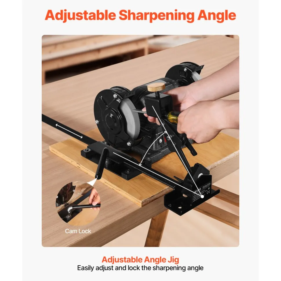 VEVOR Pro Grind Sharpening System, Multi-Grind Sharpening Jig for 6" & 8" Bench Grinder - with Platform Jig, Tool Rest Bar, Setup Block, Miter Slide, Micro Bevel Block, for Chisels Woodturning Tools