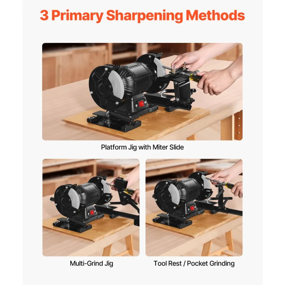 VEVOR Pro Grind Sharpening System, Multi-Grind Sharpening Jig for 6" & 8" Bench Grinder - with Platform Jig, Tool Rest Bar, Setup Block, Miter Slide, Micro Bevel Block, for Chisels Woodturning Tools