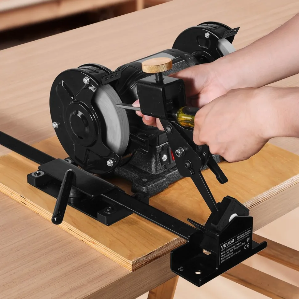 VEVOR Pro Grind Sharpening System, Multi-Grind Sharpening Jig for 6" & 8" Bench Grinder - with Platform Jig, Tool Rest Bar, Setup Block, Miter Slide, Micro Bevel Block, for Chisels Woodturning Tools