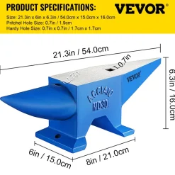 VEVOR Pro Horn Anvil , 30KG/66.1LBS Weight Steel Anvil Blacksmith Blacksmith Anvil, Portable Rugged Cast Iron Anvil Blacksmith Anvil Stable Workbench Blacksmith Forge Anvil Tool