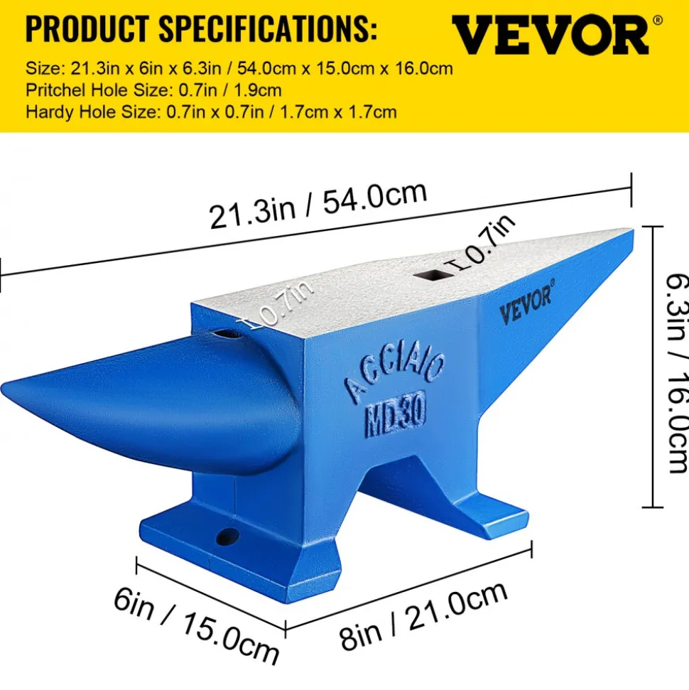 VEVOR Pro Horn Anvil , 30KG/66.1LBS Weight Steel Anvil Blacksmith Blacksmith Anvil, Portable Rugged Cast Iron Anvil Blacksmith Anvil Stable Workbench Blacksmith Forge Anvil Tool