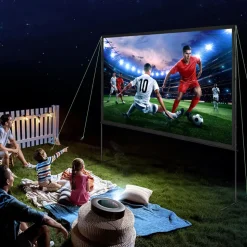 VEVOR Projector Screen with Stand, 120 inch 16:9 4K 1080 HD Outdoor Movie Screen with Stand, Wrinkle-Free Projection Screen with Bar Feet and Carry Bag, for Home Theater Cinema Backyard Movie Night