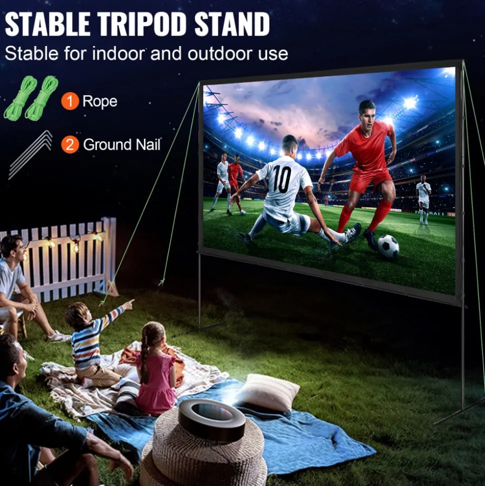 VEVOR Projector Screen with Stand, 120 inch 16:9 4K 1080 HD Outdoor Movie Screen with Stand, Wrinkle-Free Projection Screen with Bar Feet and Carry Bag, for Home Theater Cinema Backyard Movie Night