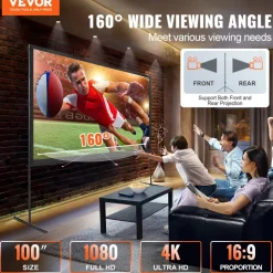 VEVOR Projector Screen with Stand 150inch Portable Movie Screen 16:9 4K HD Wide Angle Outdoor Projector Screen Stand Easy Assembly with Storage Bag for Home Theater Office Outdoor Use