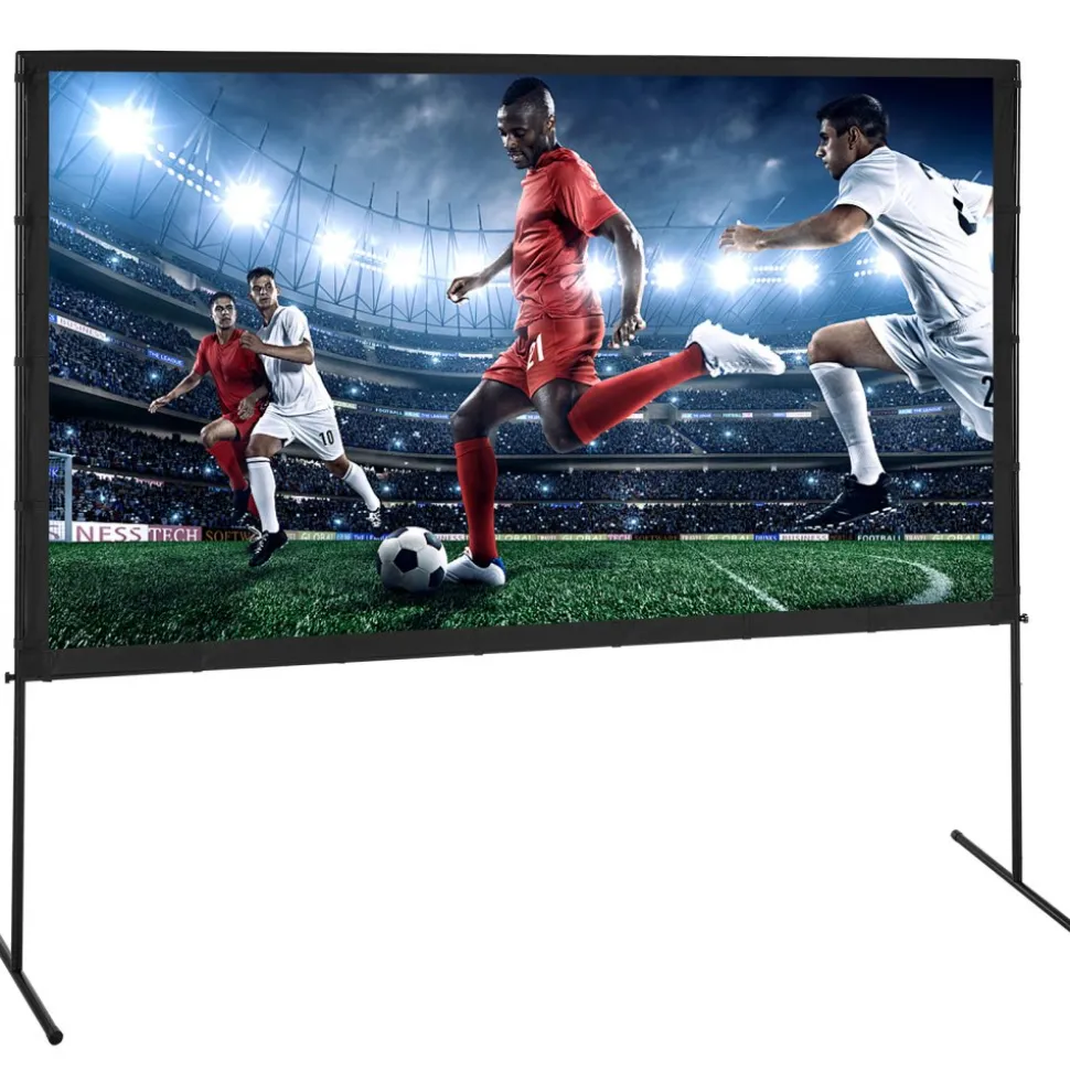 VEVOR Projector Screen with Stand, 100 inch 16:9 4K 1080 HD Outdoor Movie Screen with Stand, Wrinkle-Free Projection Screen with Bar Feet and Carry Bag, for Home Theater Cinema Backyard Movie Night