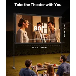 VEVOR Projector Screen with Stand, 80 Inch 160° Wide Angle Indoor Outdoor Projection Screen, 16:9 4K HD Wrinkleless Portable Dual-Stand Screens with Carry Bag, for Movie Home Theater Presentation