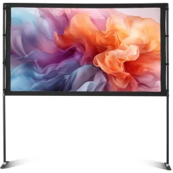 VEVOR Projector Screen with Stand, 80 Inch 160° Wide Angle Indoor Outdoor Projection Screen, 16:9 4K HD Wrinkleless Portable Dual-Stand Screens with Carry Bag, for Movie Home Theater Presentation