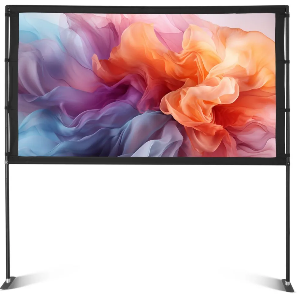 VEVOR Projector Screen with Stand, 80 Inch 160° Wide Angle Indoor Outdoor Projection Screen, 16:9 4K HD Wrinkleless Portable Dual-Stand Screens with Carry Bag, for Movie Home Theater Presentation