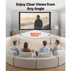 VEVOR Projector Screen with Stand, 80 Inch 160° Wide Angle Indoor Outdoor Projection Screen, 16:9 4K HD Wrinkleless Portable Dual-Stand Screens with Carry Bag, for Movie Home Theater Presentation