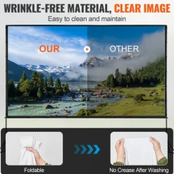 VEVOR Projector Screen with Stand, 150 inch 16:9 4K 1080 HD Outdoor Movie Screen with Stand, Wrinkle-Free Projection Screen with Tripods and Carry Bag, for Home Theater Cinema Backyard Movie Night
