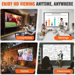 VEVOR Projector Screen with Stand, 120 inch 16:9 4K 1080 HD Outdoor Movie Screen with Stand, Wrinkle-Free Projection Screen with Tripods and Carry Bag, for Home Theater Cinema Backyard Movie Night