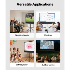 VEVOR Projector Screen with Stand, 60 Inch 160° Wide Angle Indoor Outdoor Projection Screen, 16:9 4K HD Wrinkleless Portable Tripod Screens with Carry Bag, for Movie Home Theater Office Presentation