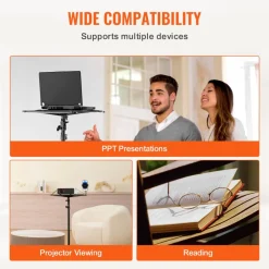 VEVOR Projector Stand, Laptop Stand Tripod Adjustable Height from 26.97 to 63 in, Portable Projector Tripod Stand with Tray & Gooseneck Phone Holder, for Outdoor Movies, Home, Office, Stage or Studio