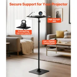 VEVOR Projector Stand, Projector Floor Stand with Adjustable Height 30.3 to 63.4 inch, 360° Horizontal Rotation Projectors Cart for Meetings, Outdoor Movies, Video Stand, Gimbal Mount or Tray Support