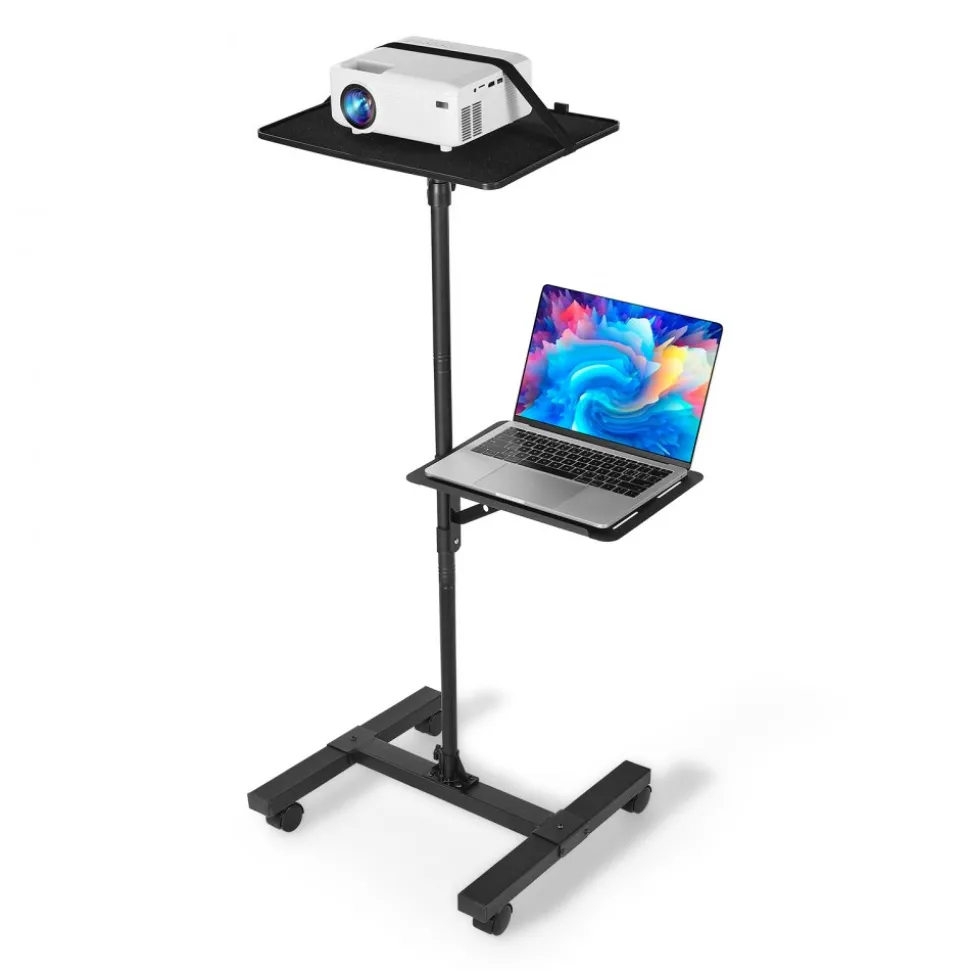 VEVOR Projector Stand, 2 Shelves Laptop Floor Stand, Projector Stands Table with Adjustable Height 33.86 to 53.54 inch, I-Beam Frame Projectors Stands Tripod for Meetings, Outdoor Movies, Video Stand