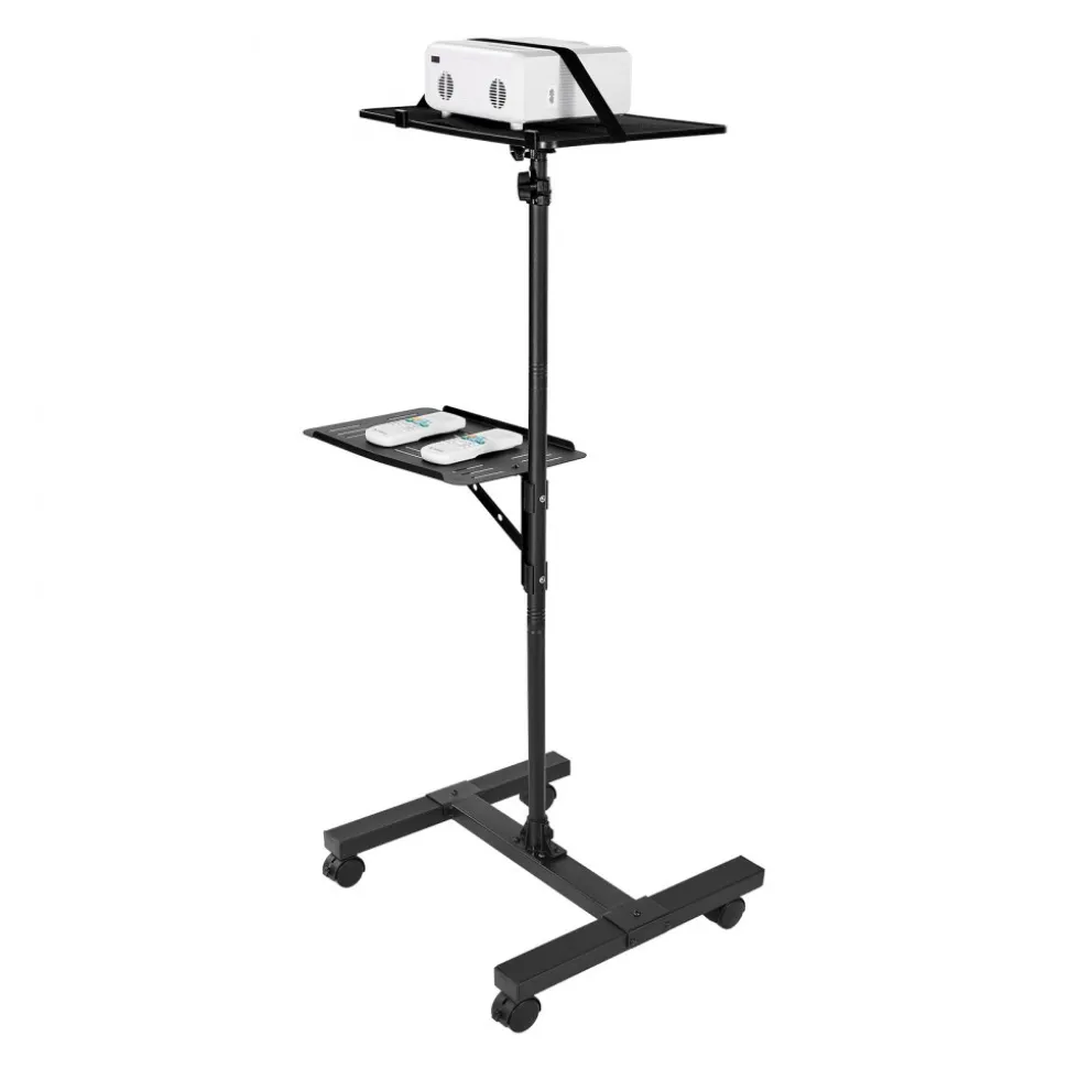 VEVOR Projector Stand, 2 Shelves Laptop Floor Stand, Projector Stands Table with Adjustable Height 33.86 to 53.54 inch, I-Beam Frame Projectors Stands Tripod for Meetings, Outdoor Movies, Video Stand