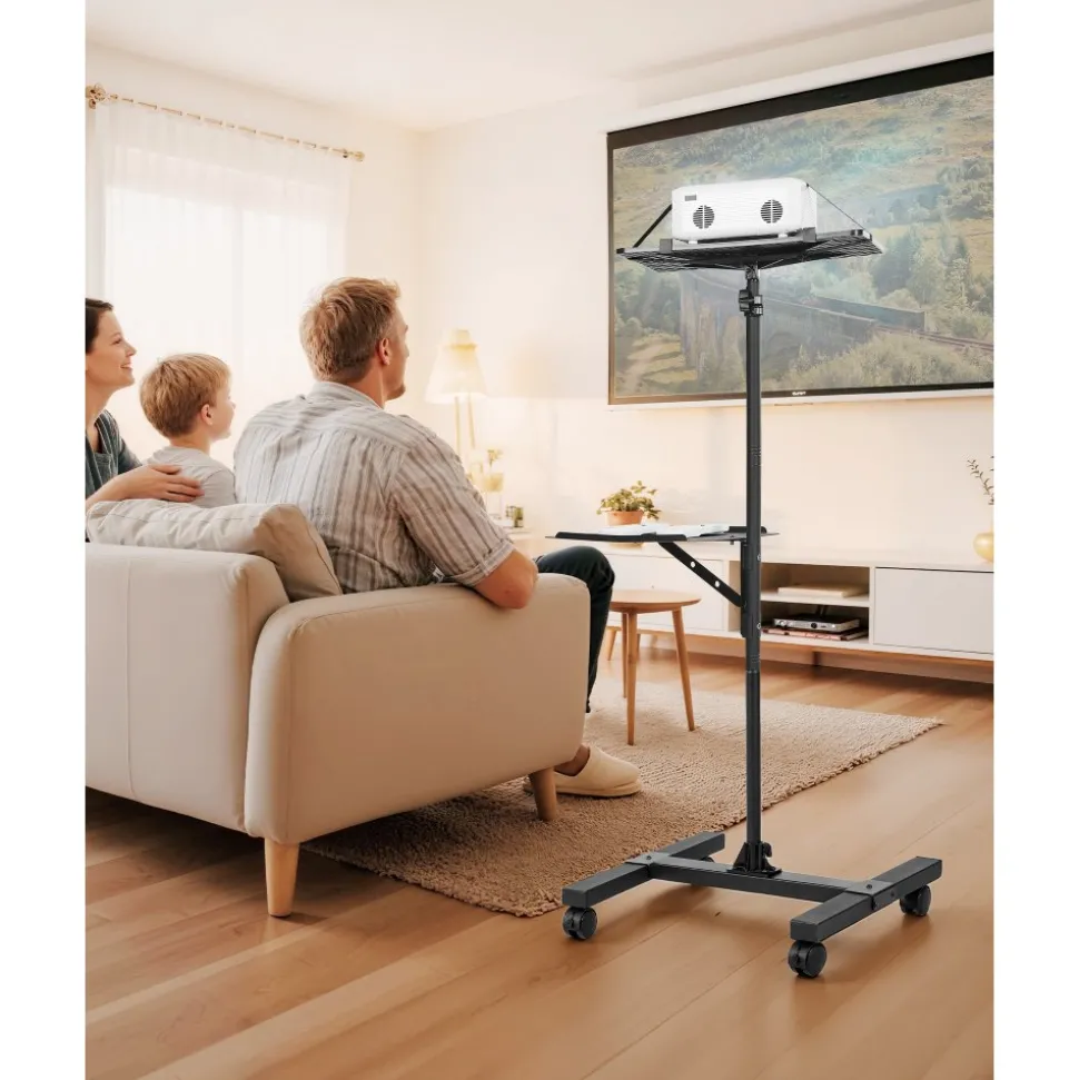 VEVOR Projector Stand, 2 Shelves Laptop Floor Stand, Projector Stands Table with Adjustable Height 33.86 to 53.54 inch, I-Beam Frame Projectors Stands Tripod for Meetings, Outdoor Movies, Video Stand