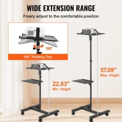 VEVOR Projector Stand with Wheels, Projector Floor Stand Adjustable Height from 22.8 to 57.3 in, Projector Mount with 2 Trays, Ideal for Outdoor Movies, Home, Office, Stage and Studio, Black