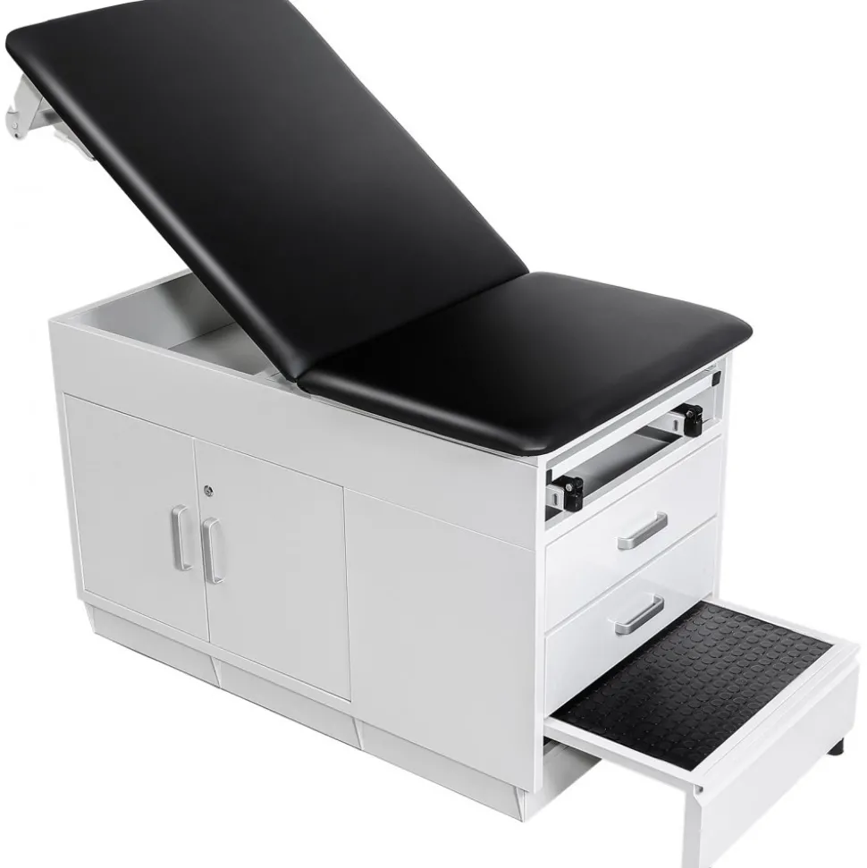 VEVOR Pro Medical Exam Table, Medical Examination Bed with Adjustable Backrest, Physical Therapy Exam Table with Locking Cabinet, 2 Drawers, Paper Roll Dispenser, Step Stool & Leg Rest, 500LBS Loading