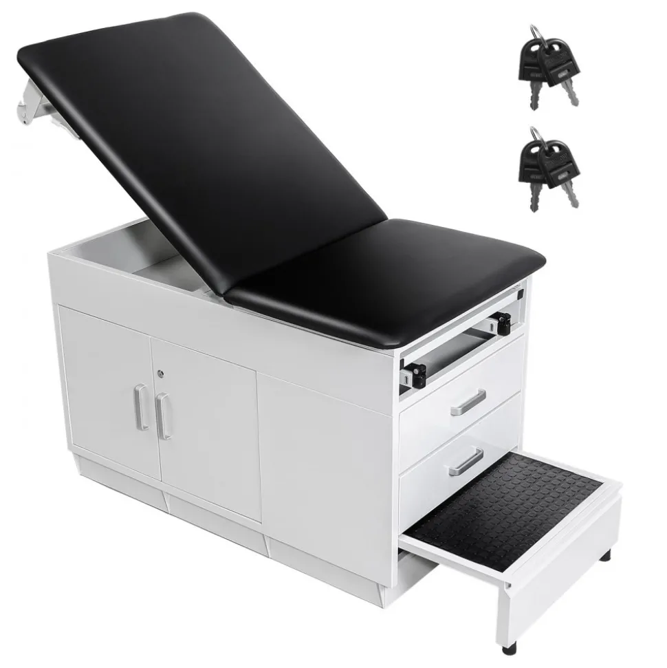 VEVOR Pro Medical Exam Table, Medical Examination Bed with Adjustable Backrest, Physical Therapy Exam Table with Locking Cabinet, 2 Drawers, Paper Roll Dispenser, Step Stool & Leg Rest, 500LBS Loading