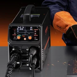 VEVOR Pro MIG Welder, 250A Pluse Mig Welding Machine, 5-in-1 Synergic Welder Machine MIG Pluse/Gas MIG/Flux Core MIG/Stick/Lift TIG, 110V/220V Dual Voltage Aluminum Mig Welder with LCD Screen Display