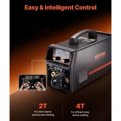 VEVOR Pro MIG Welder, 200A Pluse Mig Welding Machine, 5-in-1 Multi-Functional Welder Machine MIG Pluse/Gas MIG/Flux Core MIG/Stick/Lift TIG, 110V/220V Dual Voltage Aluminum Mig Welder with LCD Display