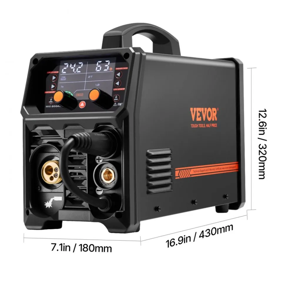 VEVOR Pro MIG Welder, 200A Pluse Mig Welding Machine, 5-in-1 Multi-Functional Welder Machine MIG Pluse/Gas MIG/Flux Core MIG/Stick/Lift TIG, 110V/220V Dual Voltage Aluminum Mig Welder with LCD Display