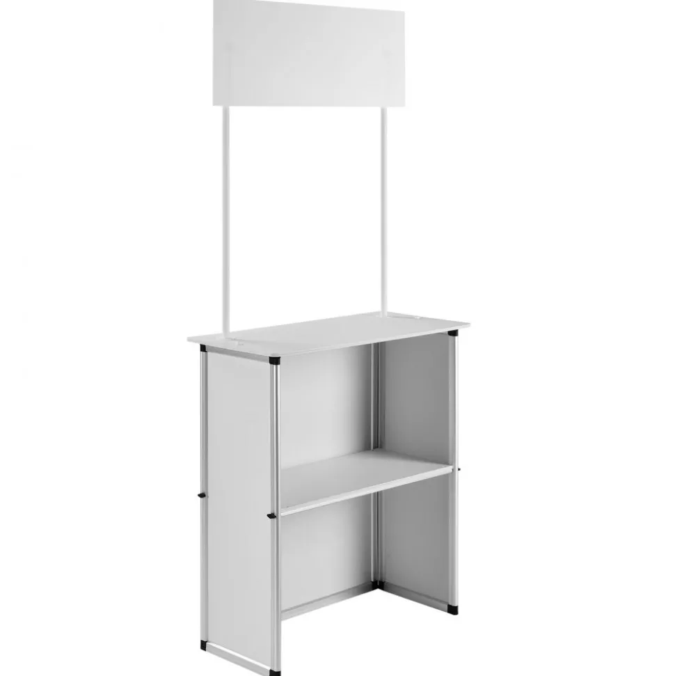 VEVOR Promotion Counter Table, Portable Tradeshow Podium Table, 30.91" x 14.96" x 71.46", Display Exhibition Counter Stand Booth Fair with Wall, Pop Up Podium with Storage Rack/Carrying Bag