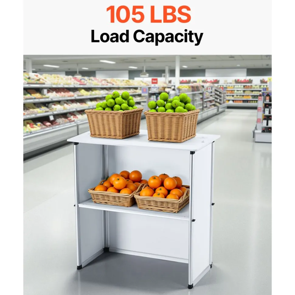 VEVOR Promotion Counter Table, Portable Tradeshow Podium Table, 30.91" x 14.96" x 71.46", Display Exhibition Counter Stand Booth Fair with Wall, Pop Up Podium with Storage Rack/Carrying Bag