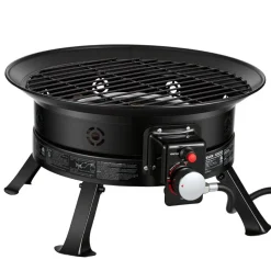 VEVOR Propane Fire Pit 19-Inch, 53,000 BTU Portable Gas Fire Pit, with Grill Grate & Lava Rocks, Adjustable Flame, Folding Legs,Smokeless Outdoor Firebowl for Camping, Patio, Backyard, Deck, RV, Black