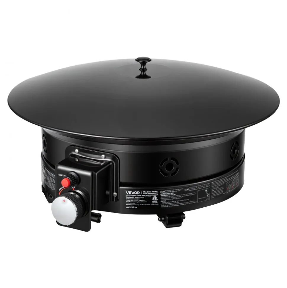 VEVOR Propane Fire Pit 19-Inch, 53,000 BTU Portable Gas Fire Pit, with Grill Grate & Lava Rocks, Adjustable Flame, Folding Legs,Smokeless Outdoor Firebowl for Camping, Patio, Backyard, Deck, RV, Black