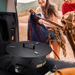VEVOR Propane Fire Pit, 19-Inch Diameter Outdoor Portable Gas Fire Pit with Cover & Lava Rocks, Adjustable Flame Height Camping Firepit for Heating, Lighting, Gathering, 58,000 BTU, Black
