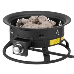 VEVOR Propane Fire Pit, 19-Inch Diameter Outdoor Portable Gas Fire Pit with Cover & Lava Rocks, Adjustable Flame Height Camping Firepit for Heating, Lighting, Gathering, 58,000 BTU, Black