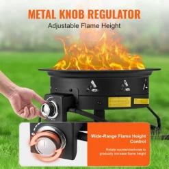 VEVOR Propane Fire Pit, 19-Inch Diameter Outdoor Portable Gas Fire Pit with Cover & Lava Rocks, Adjustable Flame Height Camping Firepit for Heating, Lighting, Gathering, 58,000 BTU, Black