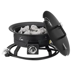 VEVOR Propane Fire Pit, 19-Inch Diameter Outdoor Portable Gas Fire Pit with Cover & Lava Rocks, Adjustable Flame Height Camping Firepit for Heating, Lighting, Gathering, 58,000 BTU, Black