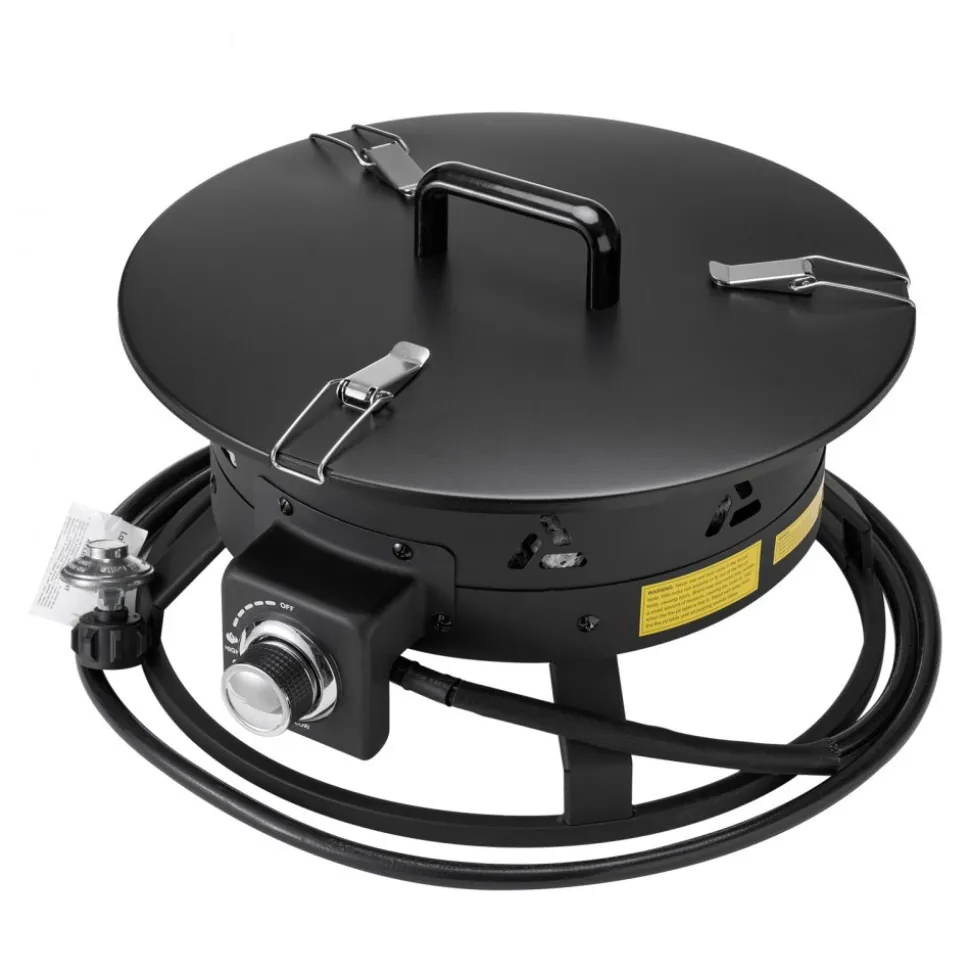 VEVOR Propane Fire Pit, 19-Inch Diameter Outdoor Portable Gas Fire Pit with Cover & Lava Rocks, Adjustable Flame Height Camping Firepit for Heating, Lighting, Gathering, 58,000 BTU, Black