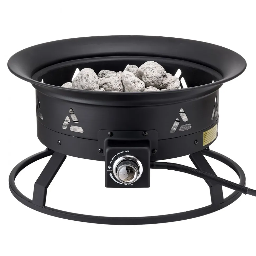 VEVOR Propane Fire Pit, 24-Inch Diameter Outdoor Portable Gas Fire Pit with Cover & Lava Rocks, Adjustable Flame Height Camping Firepit for Heating, Lighting, Gathering, 58,000 BTU, Black