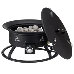 VEVOR Propane Fire Pit, 24-Inch Diameter Outdoor Portable Gas Fire Pit with Cover & Lava Rocks, Adjustable Flame Height Camping Firepit for Heating, Lighting, Gathering, 58,000 BTU, Black