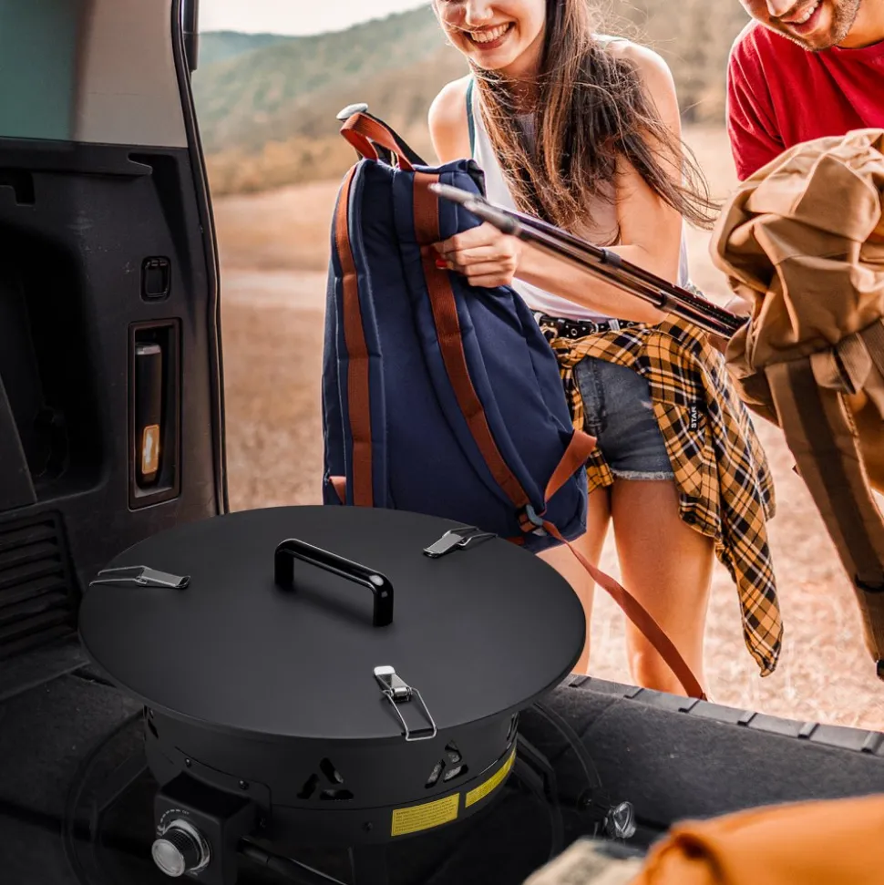 VEVOR Propane Fire Pit, 24-Inch Diameter Outdoor Portable Gas Fire Pit with Cover & Lava Rocks, Adjustable Flame Height Camping Firepit for Heating, Lighting, Gathering, 58,000 BTU, Black