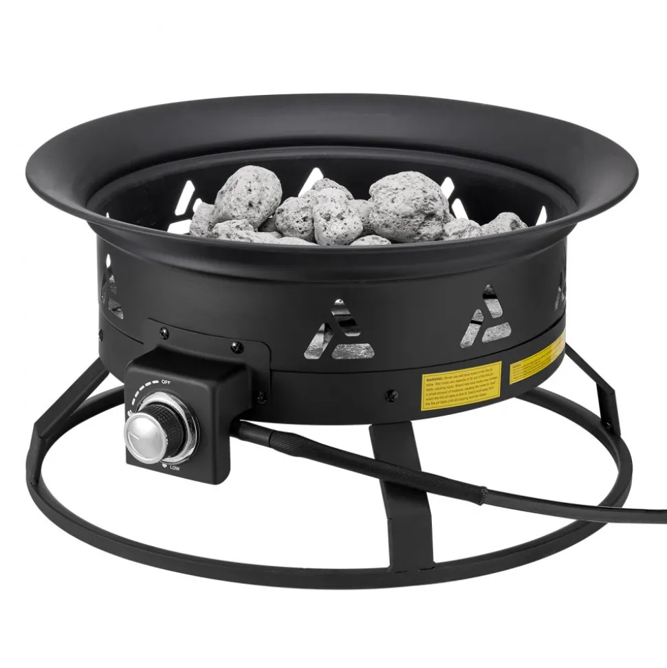 VEVOR Propane Fire Pit, 24-Inch Diameter Outdoor Portable Gas Fire Pit with Cover & Lava Rocks, Adjustable Flame Height Camping Firepit for Heating, Lighting, Gathering, 58,000 BTU, Black