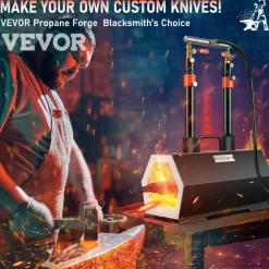 VEVOR Propane Forge Portable, Double Burner Tool and Knife Making, Large Capacity Blacksmith Farrier Forges, Mini Furnace Blacksmithing, Gas Forging Tools and Equipment, Complete Kit