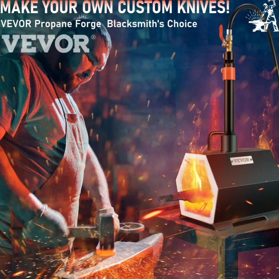VEVOR Propane Forge Portable, Single Burner Tool and Knife Making, Large Capacity Blacksmith Farrier Forges, Mini Furnace Blacksmithing, Gas Forging Tools and Equipment, Complete Kit