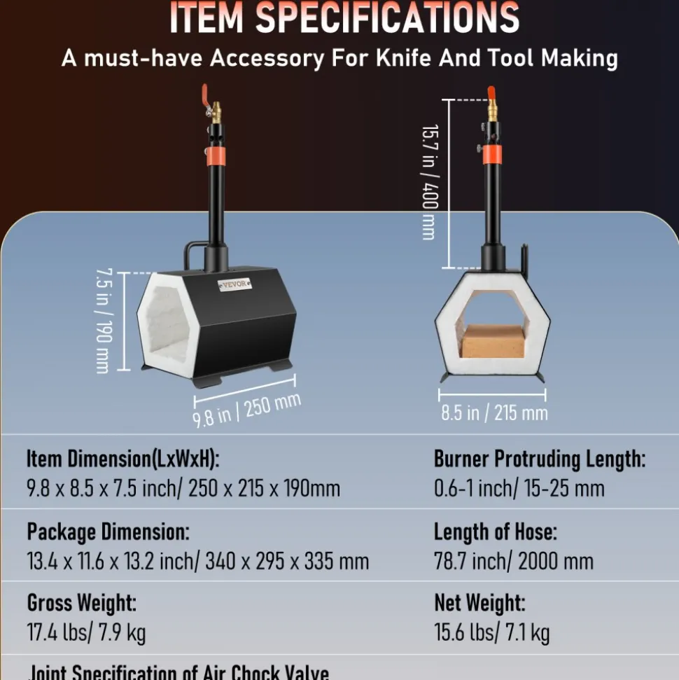VEVOR Propane Forge Portable, Single Burner Tool and Knife Making, Large Capacity Blacksmith Farrier Forges, Mini Furnace Blacksmithing, Gas Forging Tools and Equipment, Complete Kit