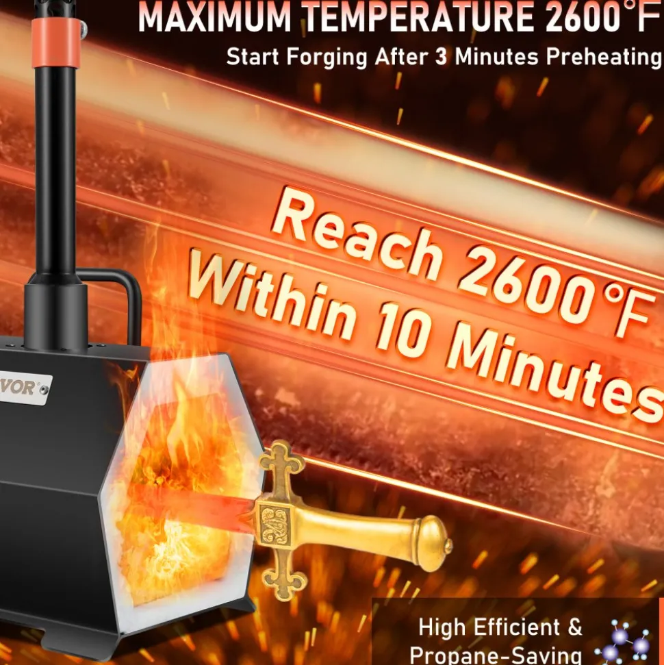 VEVOR Propane Forge Portable, Single Burner Tool and Knife Making, Large Capacity Blacksmith Farrier Forges, Mini Furnace Blacksmithing, Gas Forging Tools and Equipment, Complete Kit