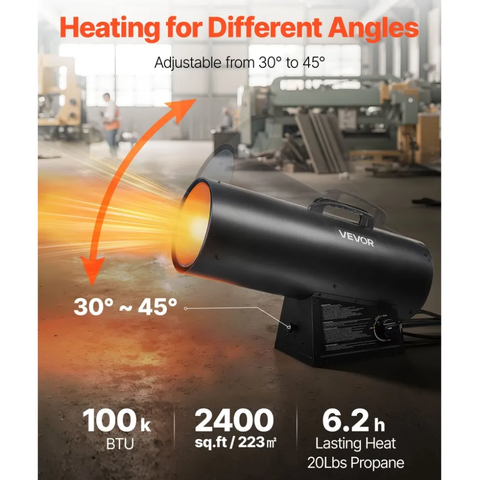 VEVOR Propane Heater, 100000BTU Forced Air Propane Heater with Stepless Temp Settings & security Protection, Portable Garage/Shop Barrel Heater for Garages, Job Sites,Indoor/Outdoor